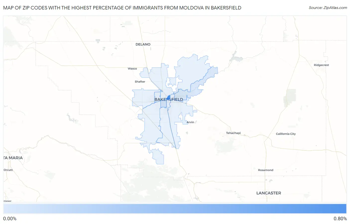 Zip Codes with the Highest Percentage of Immigrants from Moldova in Bakersfield Map