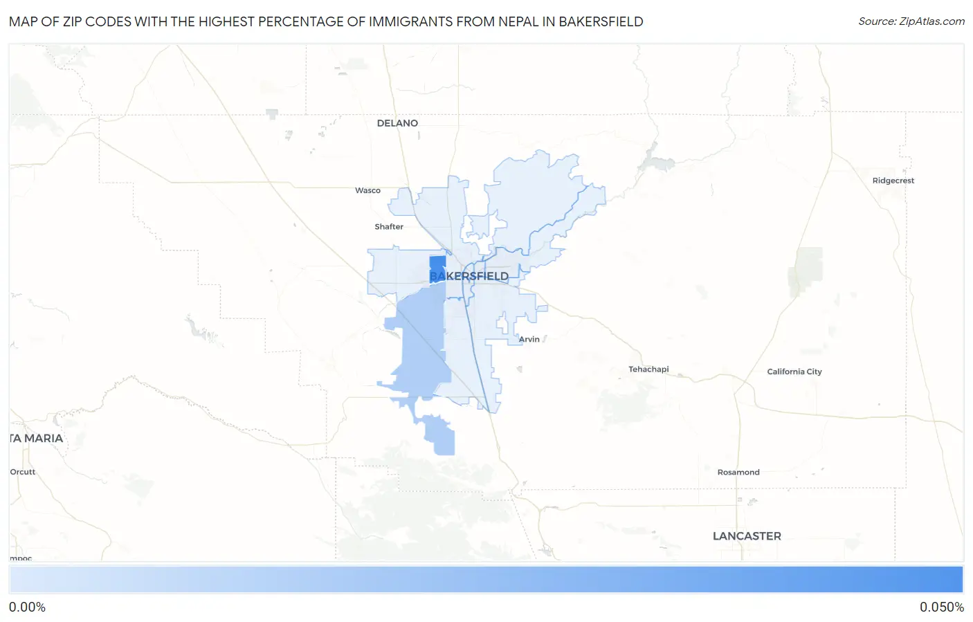 Zip Codes with the Highest Percentage of Immigrants from Nepal in Bakersfield Map