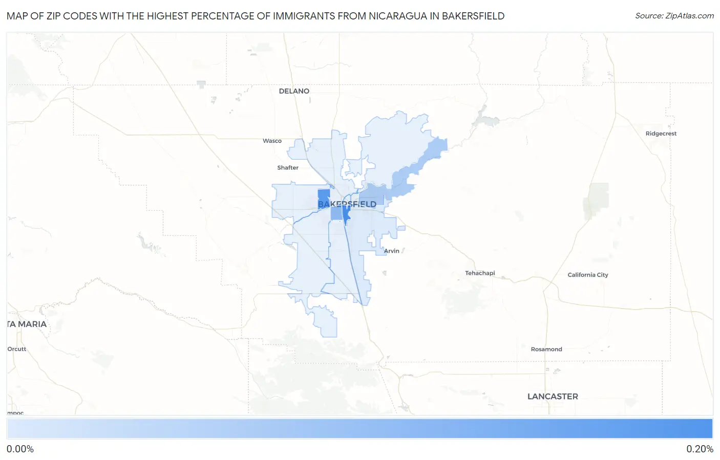 Zip Codes with the Highest Percentage of Immigrants from Nicaragua in Bakersfield Map