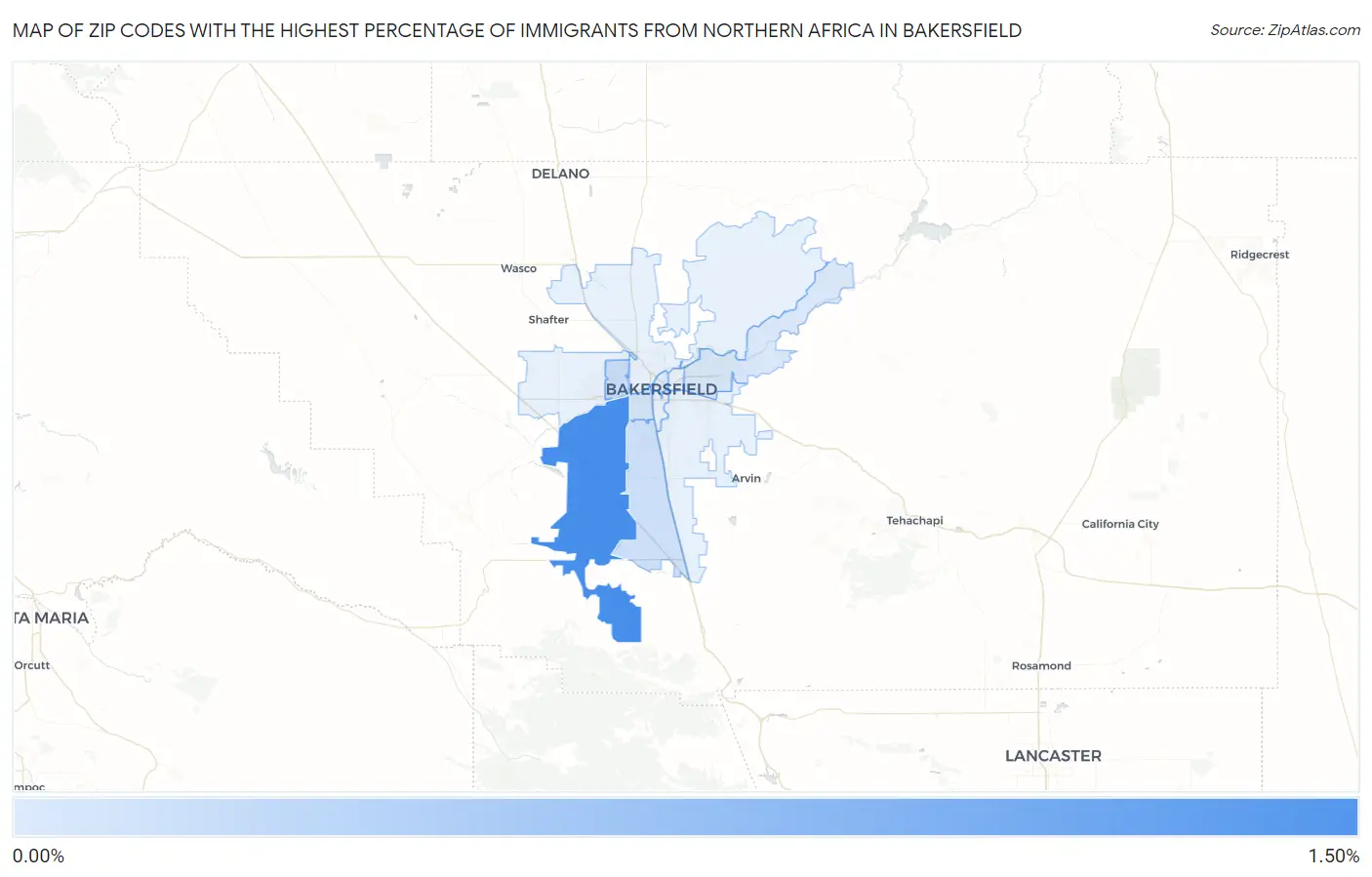 Zip Codes with the Highest Percentage of Immigrants from Northern Africa in Bakersfield Map