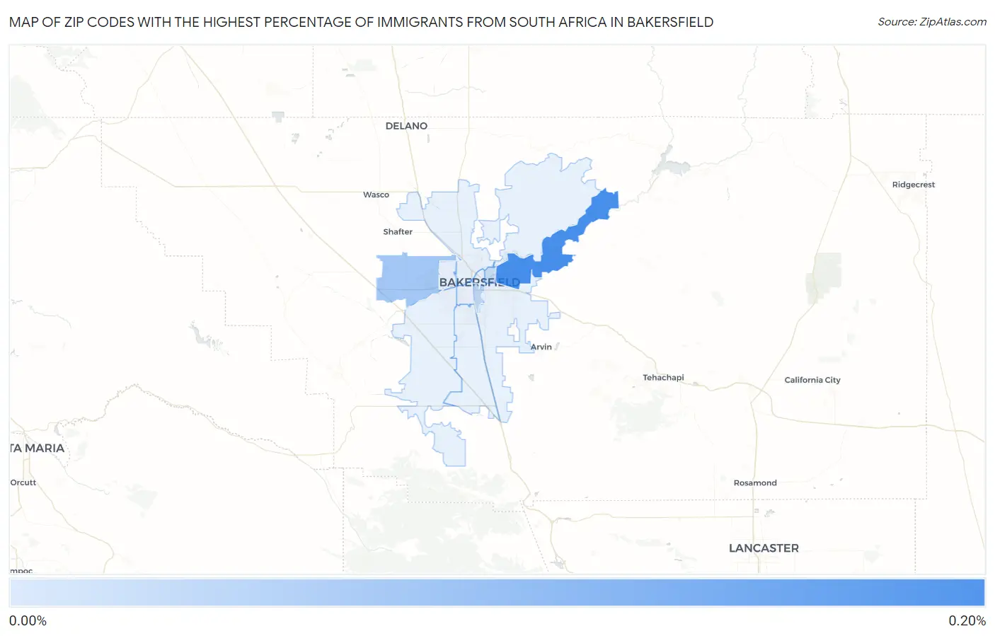 Zip Codes with the Highest Percentage of Immigrants from South Africa in Bakersfield Map
