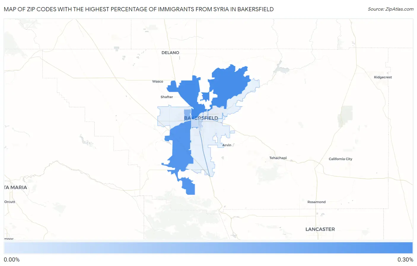 Zip Codes with the Highest Percentage of Immigrants from Syria in Bakersfield Map