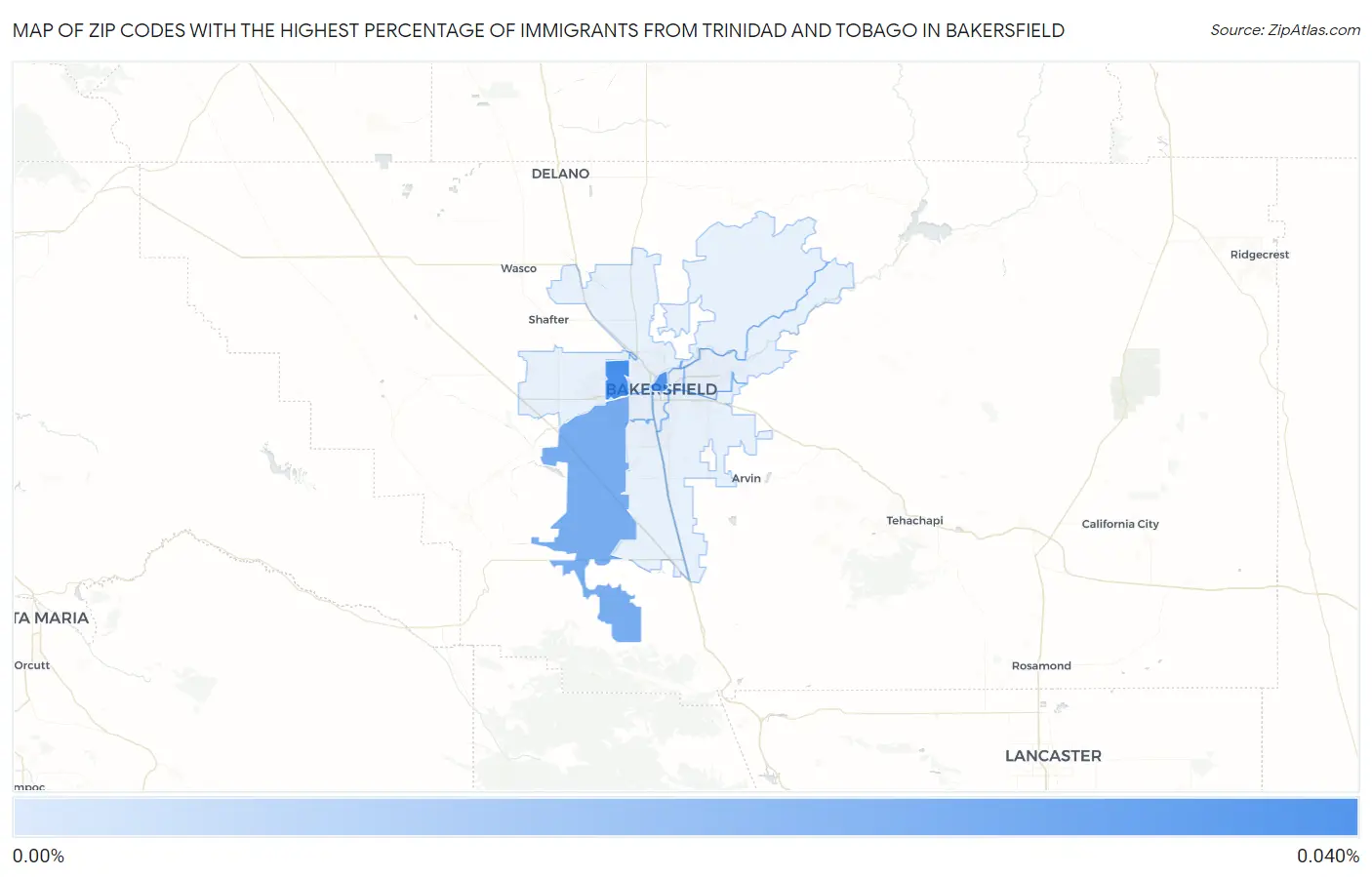 Zip Codes with the Highest Percentage of Immigrants from Trinidad and Tobago in Bakersfield Map