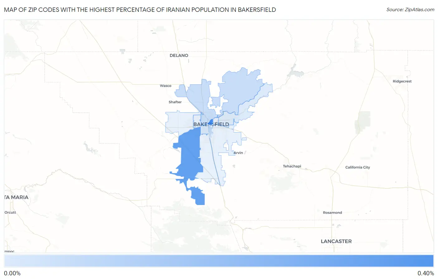 Zip Codes with the Highest Percentage of Iranian Population in Bakersfield Map