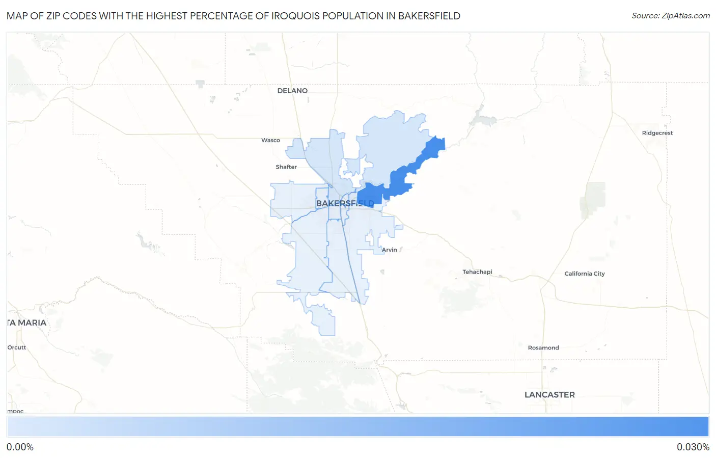 Zip Codes with the Highest Percentage of Iroquois Population in Bakersfield Map