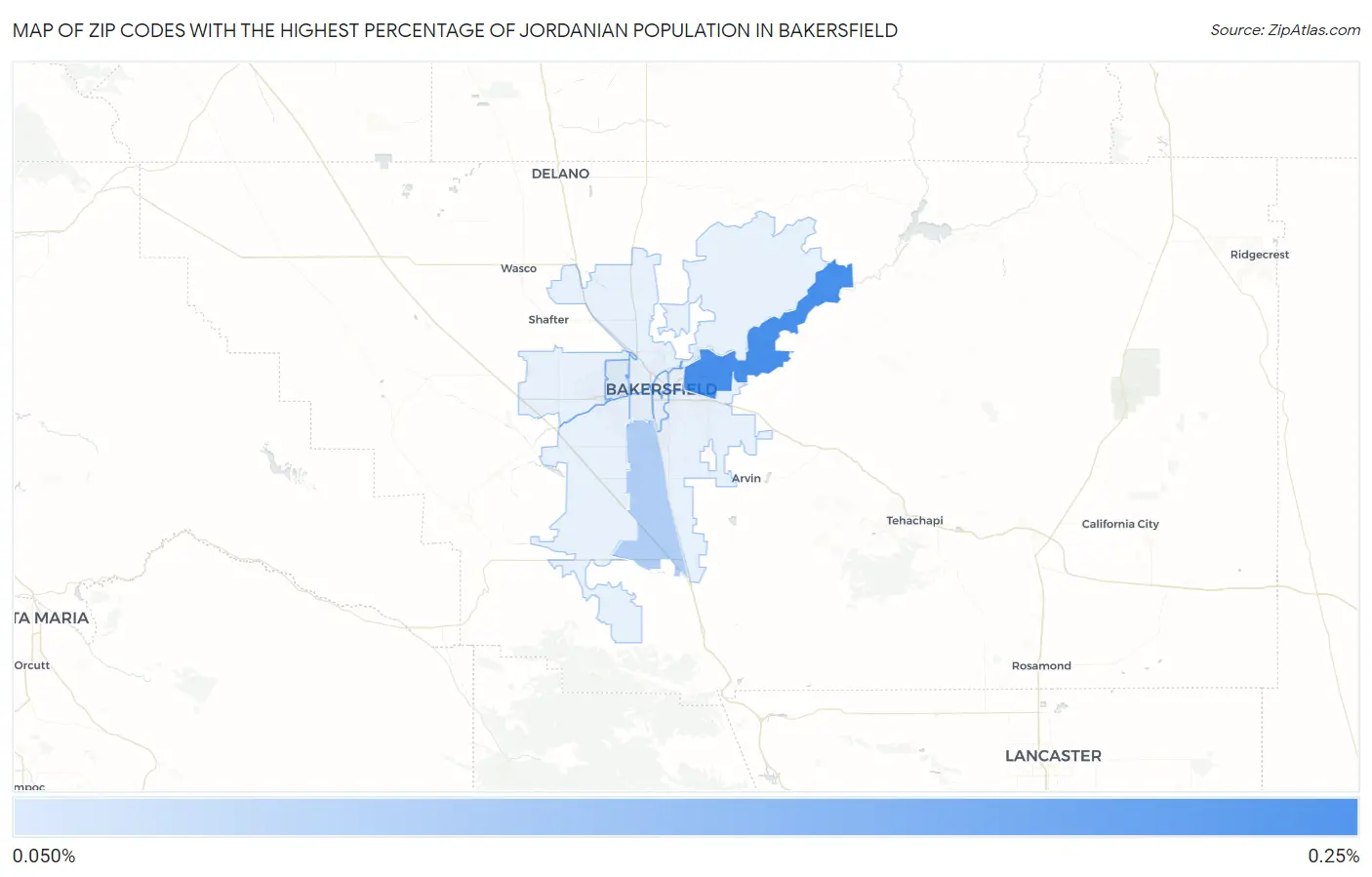 Zip Codes with the Highest Percentage of Jordanian Population in Bakersfield Map