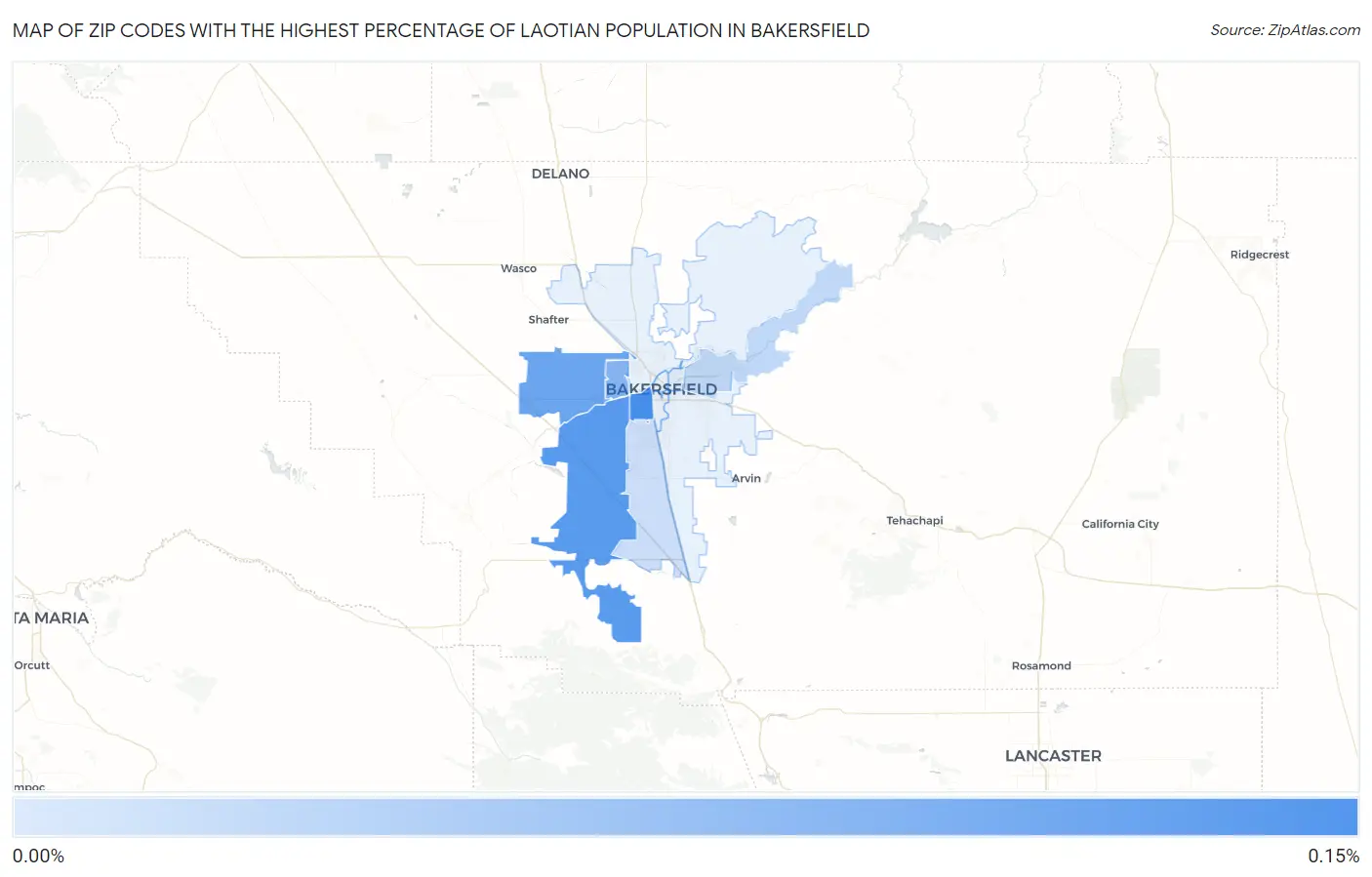 Zip Codes with the Highest Percentage of Laotian Population in Bakersfield Map