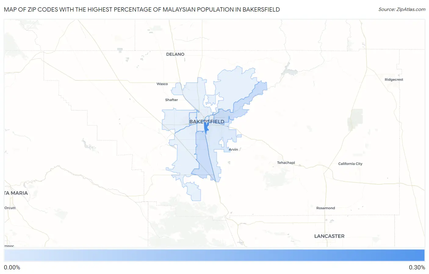 Zip Codes with the Highest Percentage of Malaysian Population in Bakersfield Map