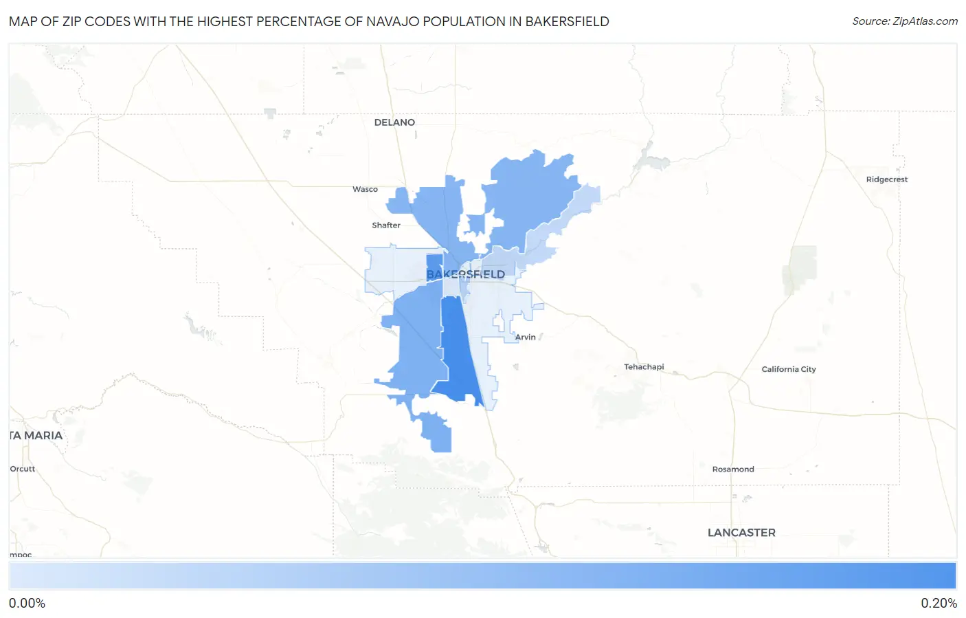 Zip Codes with the Highest Percentage of Navajo Population in Bakersfield Map