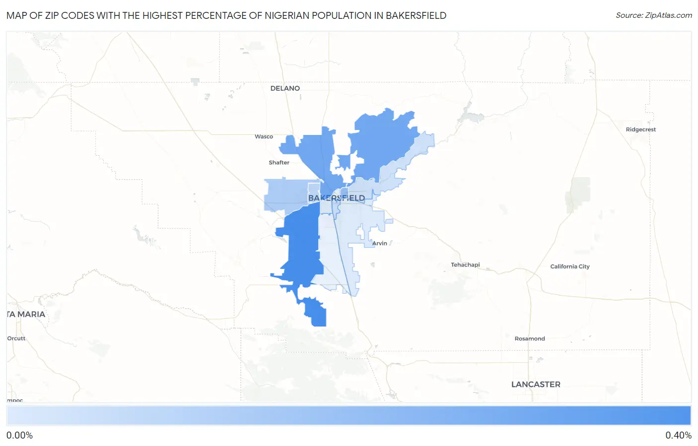 Zip Codes with the Highest Percentage of Nigerian Population in Bakersfield Map