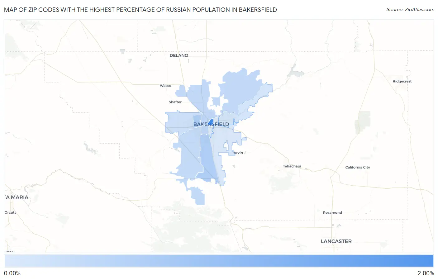 Zip Codes with the Highest Percentage of Russian Population in Bakersfield Map
