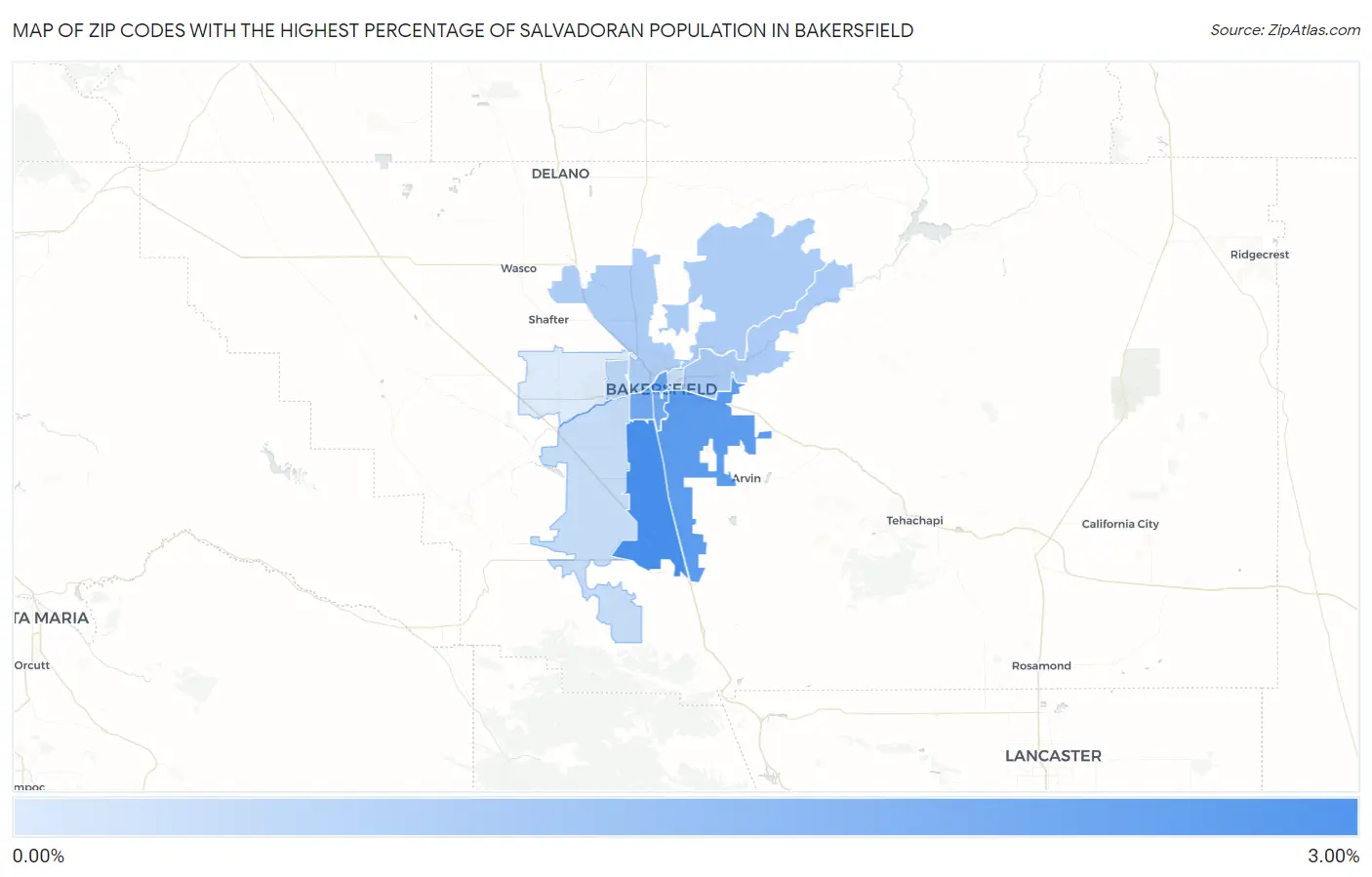 Zip Codes with the Highest Percentage of Salvadoran Population in Bakersfield Map