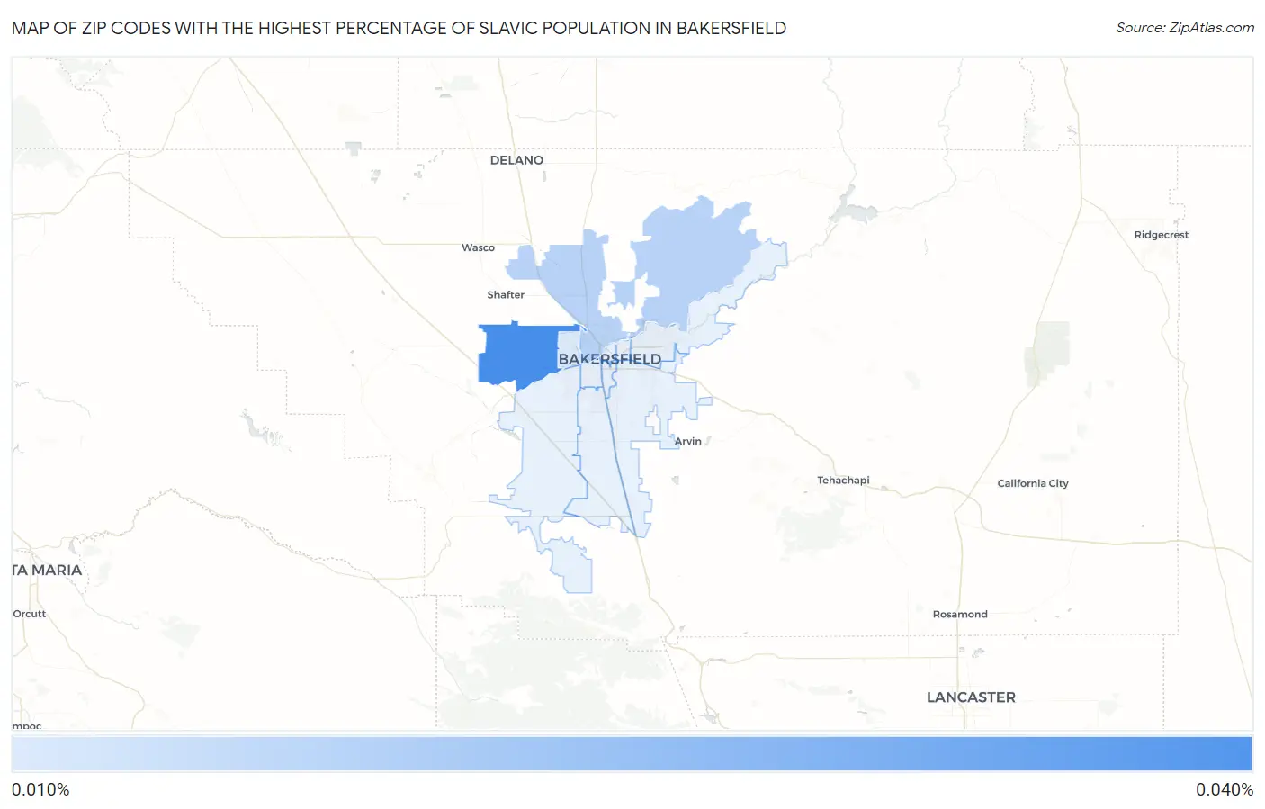 Zip Codes with the Highest Percentage of Slavic Population in Bakersfield Map
