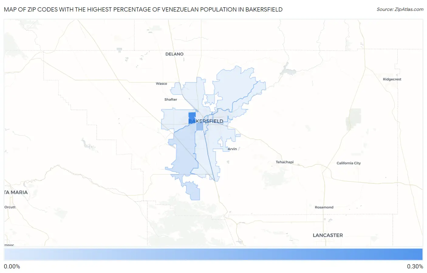 Zip Codes with the Highest Percentage of Venezuelan Population in Bakersfield Map