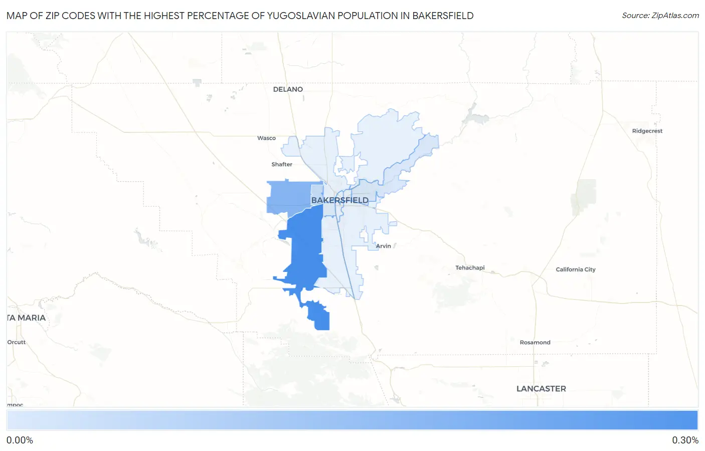 Zip Codes with the Highest Percentage of Yugoslavian Population in Bakersfield Map