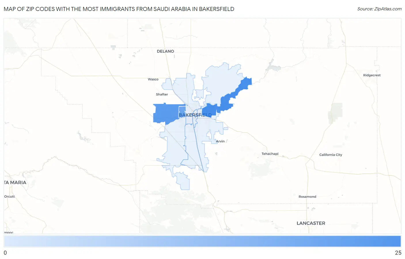 Zip Codes with the Most Immigrants from Saudi Arabia in Bakersfield Map