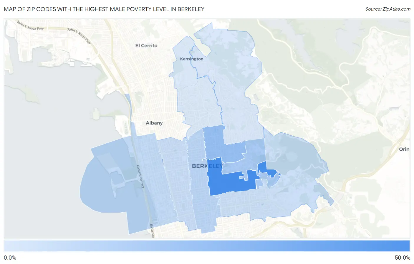 Zip Codes with the Highest Male Poverty Level in Berkeley Map