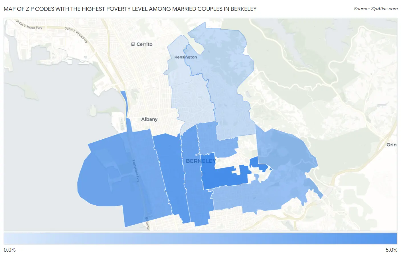 Zip Codes with the Highest Poverty Level Among Married Couples in Berkeley Map