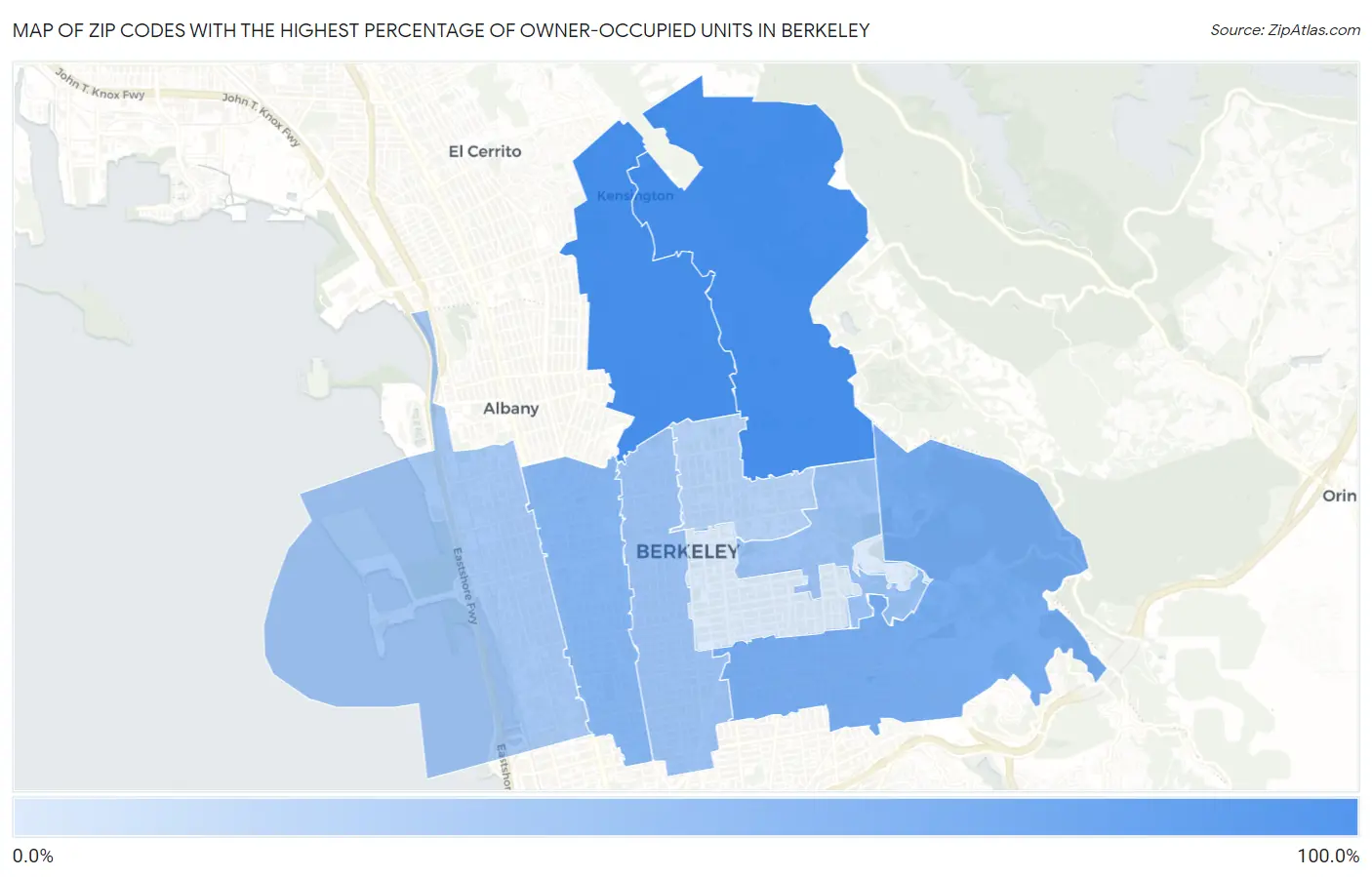 Zip Codes with the Highest Percentage of Owner-Occupied Units in Berkeley Map