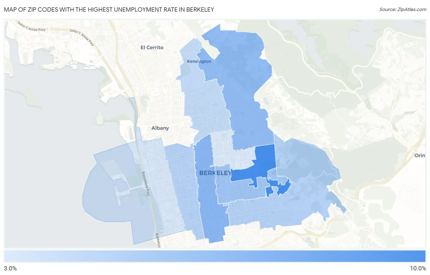 Zip Codes with the Highest Unemployment Rate in Berkeley Map