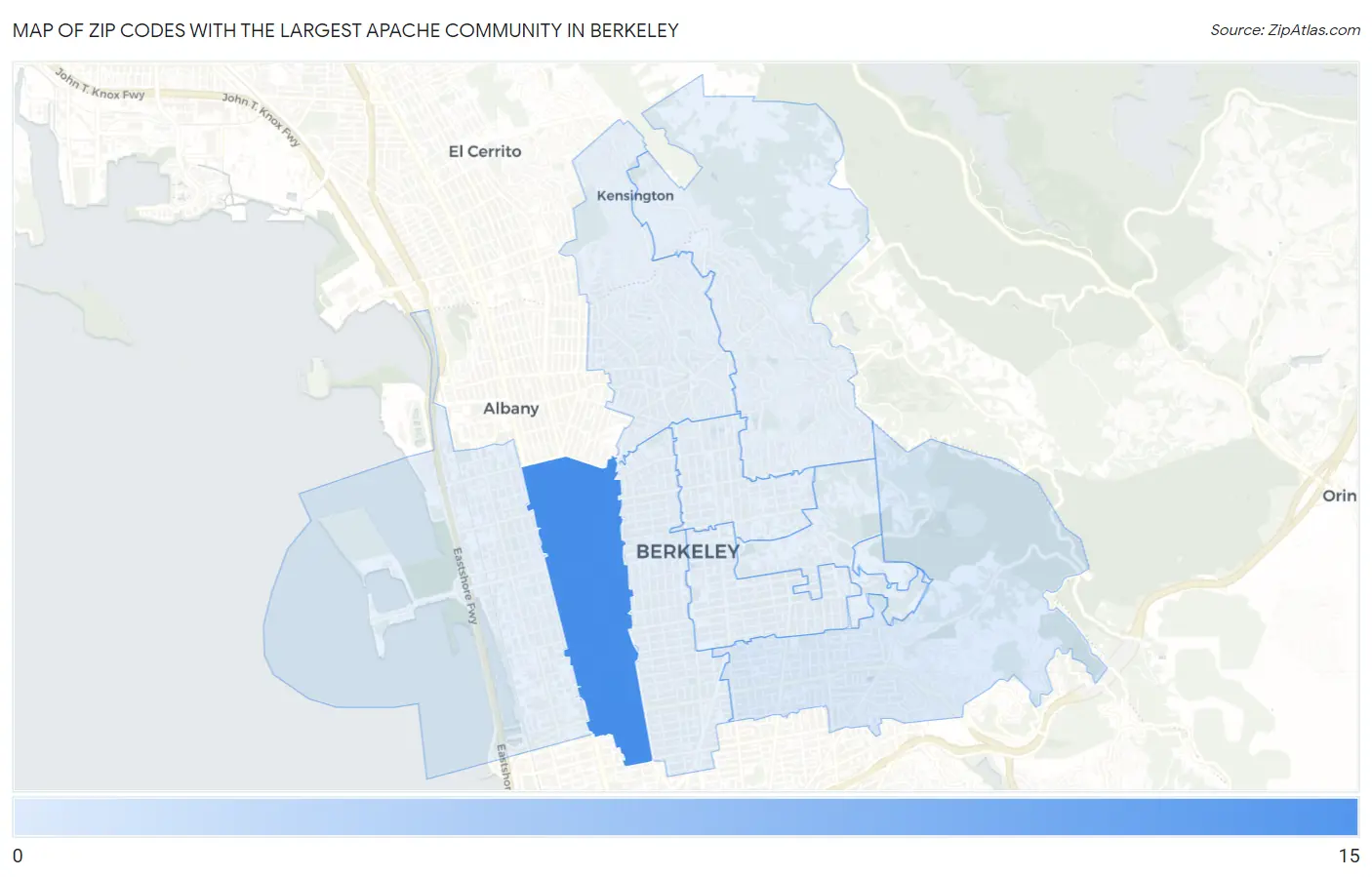 Zip Codes with the Largest Apache Community in Berkeley Map