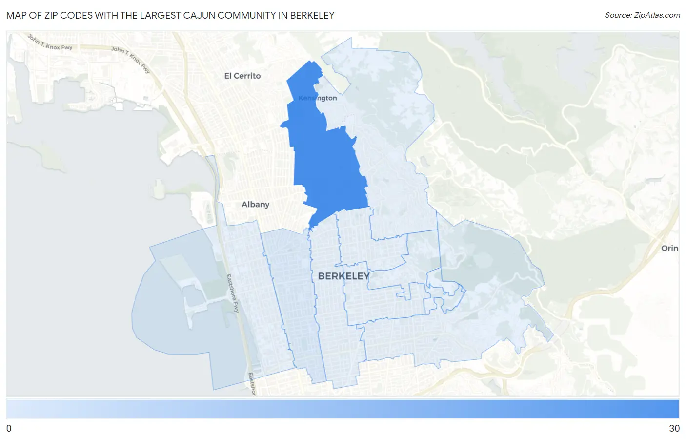Zip Codes with the Largest Cajun Community in Berkeley Map