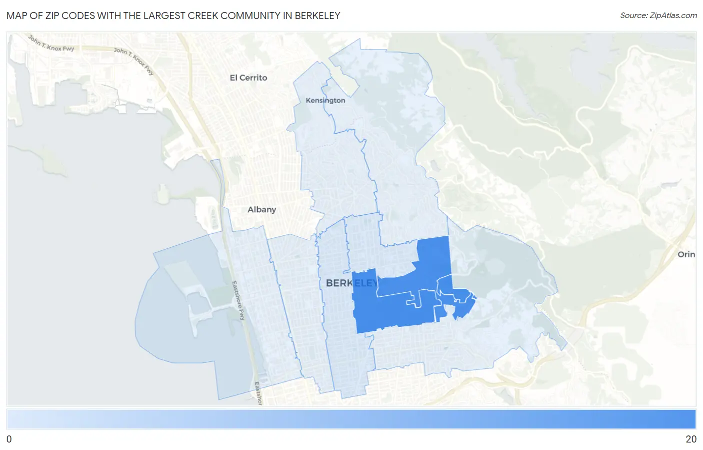 Zip Codes with the Largest Creek Community in Berkeley Map