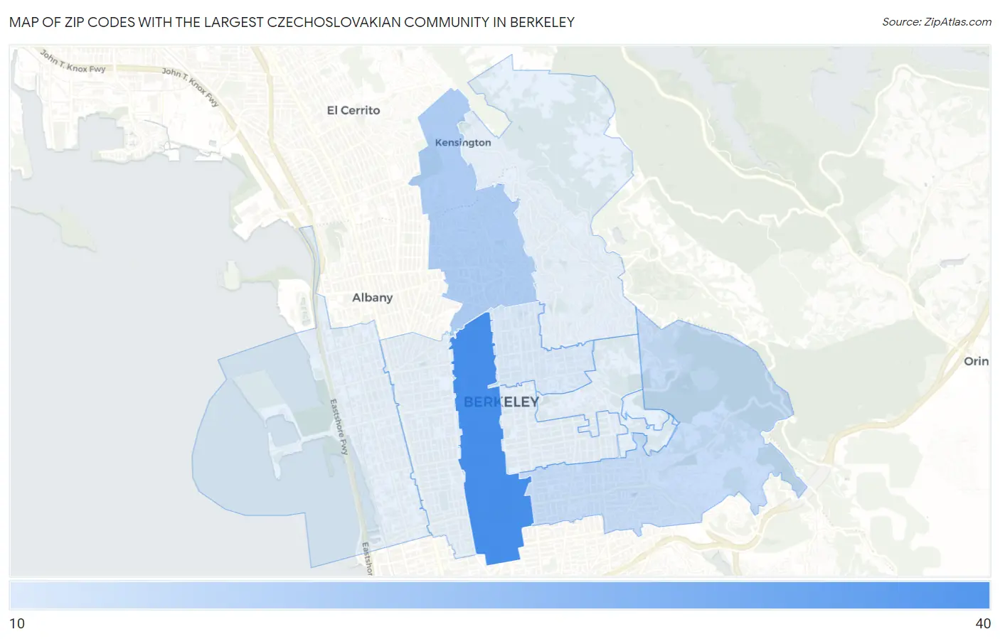 Zip Codes with the Largest Czechoslovakian Community in Berkeley Map