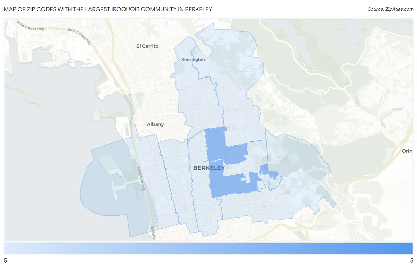 Zip Codes with the Largest Iroquois Community in Berkeley Map