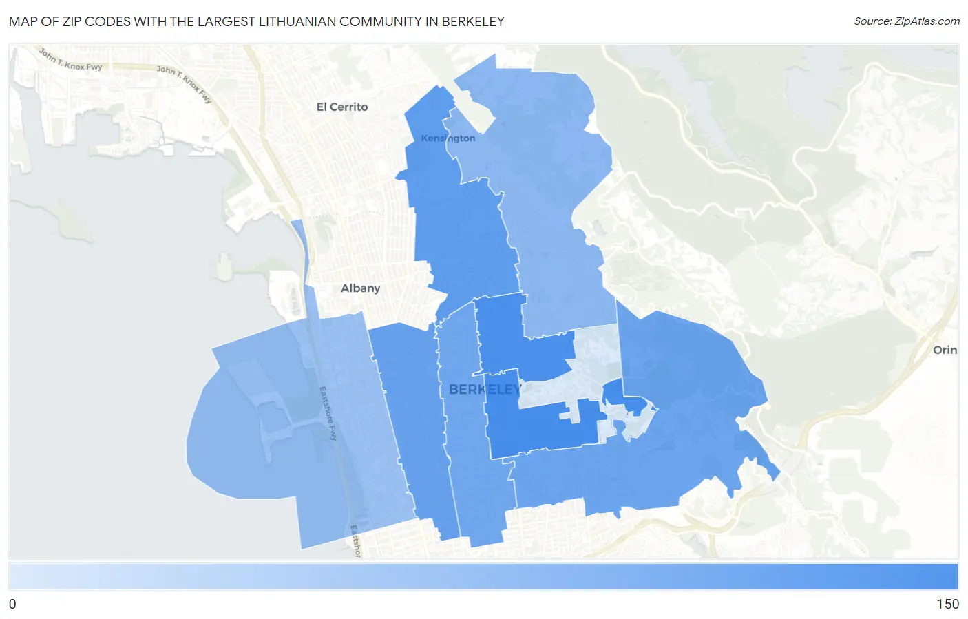 Zip Codes with the Largest Lithuanian Community in Berkeley Map