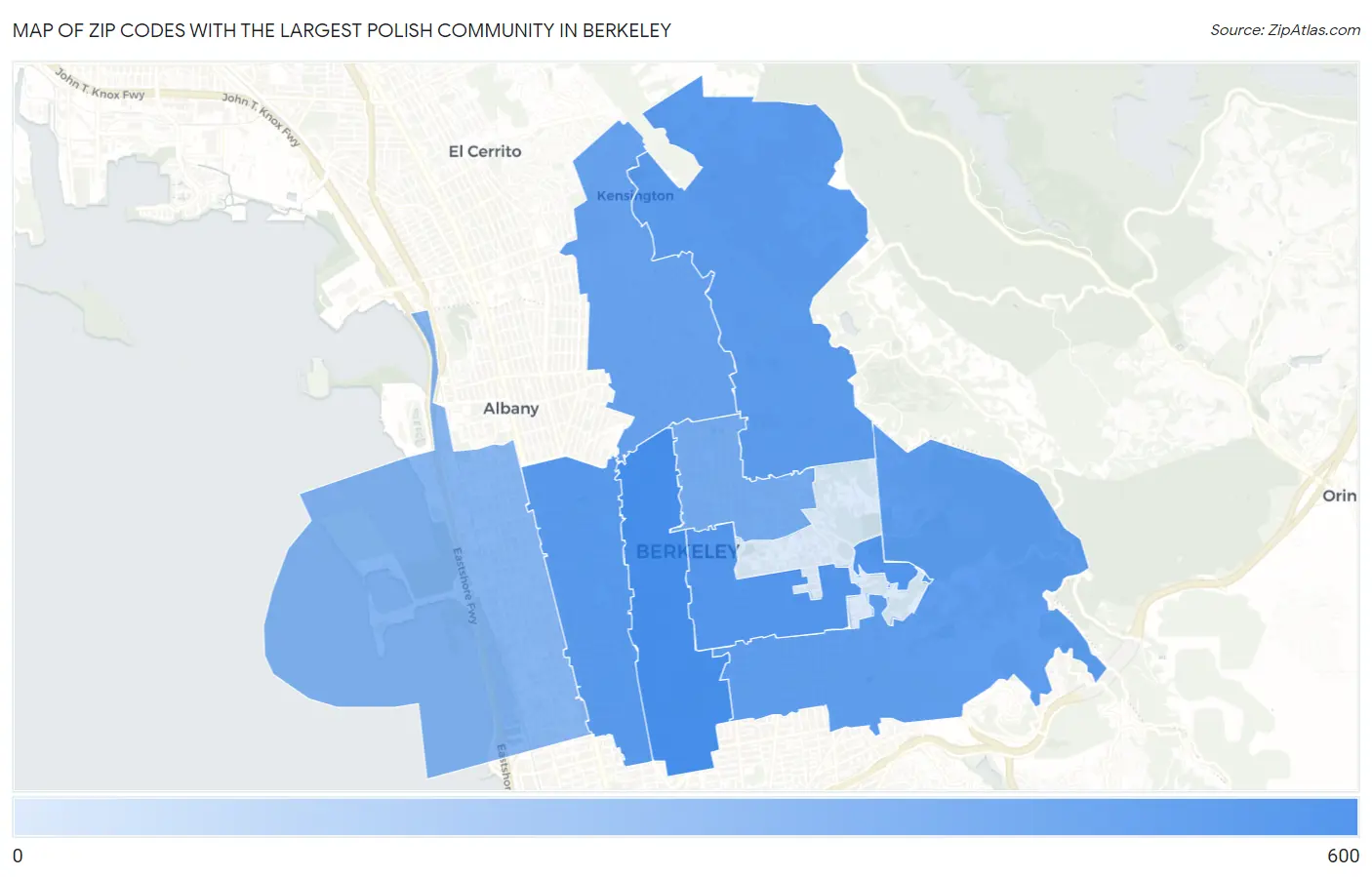 Zip Codes with the Largest Polish Community in Berkeley Map