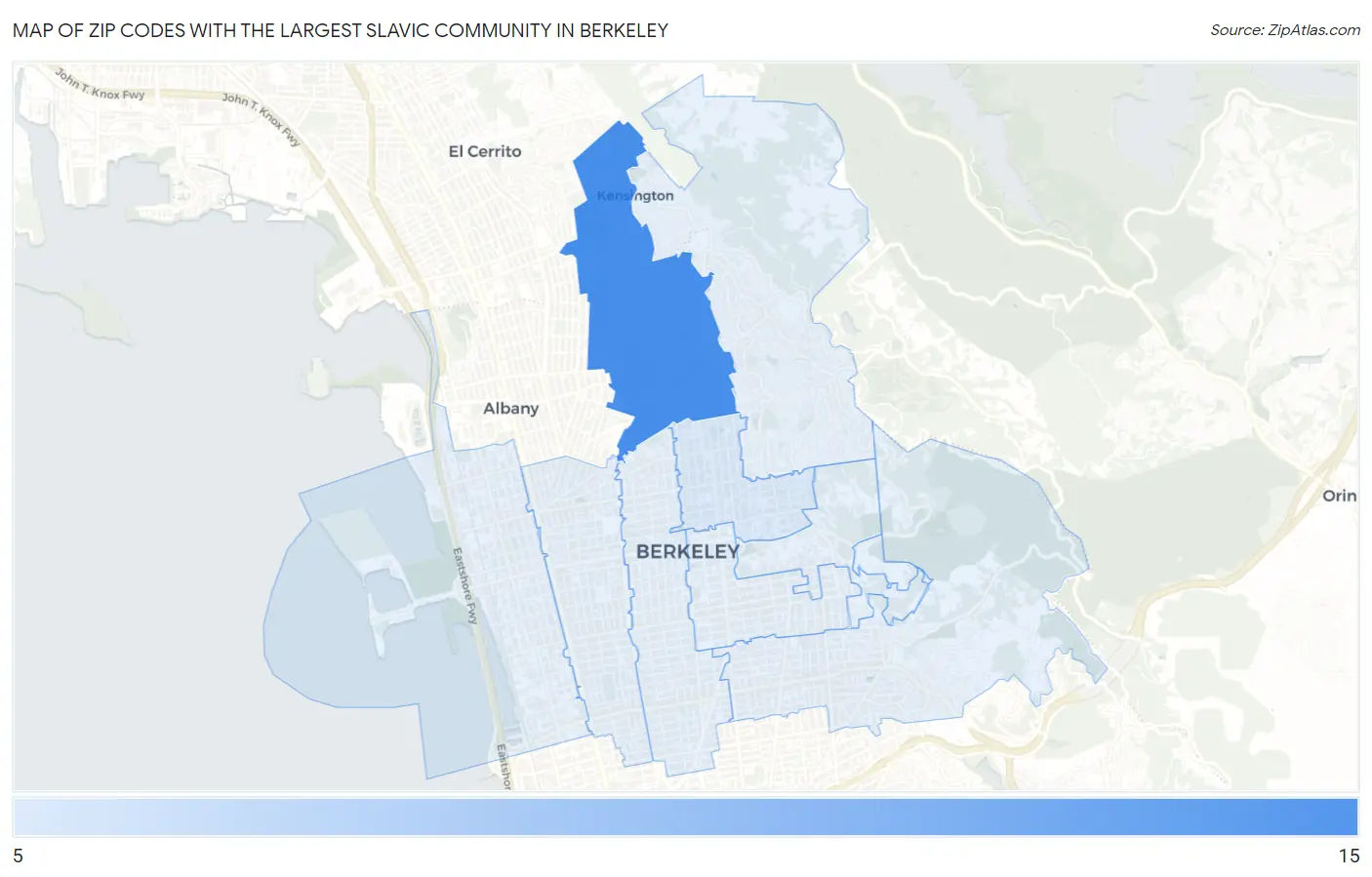 Zip Codes with the Largest Slavic Community in Berkeley Map
