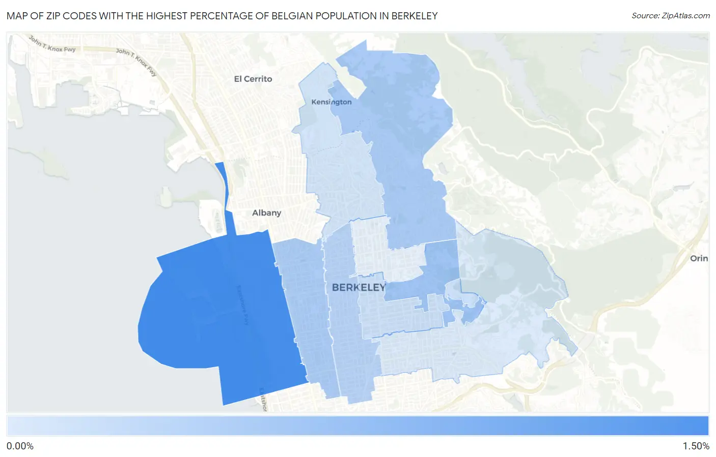 Zip Codes with the Highest Percentage of Belgian Population in Berkeley Map