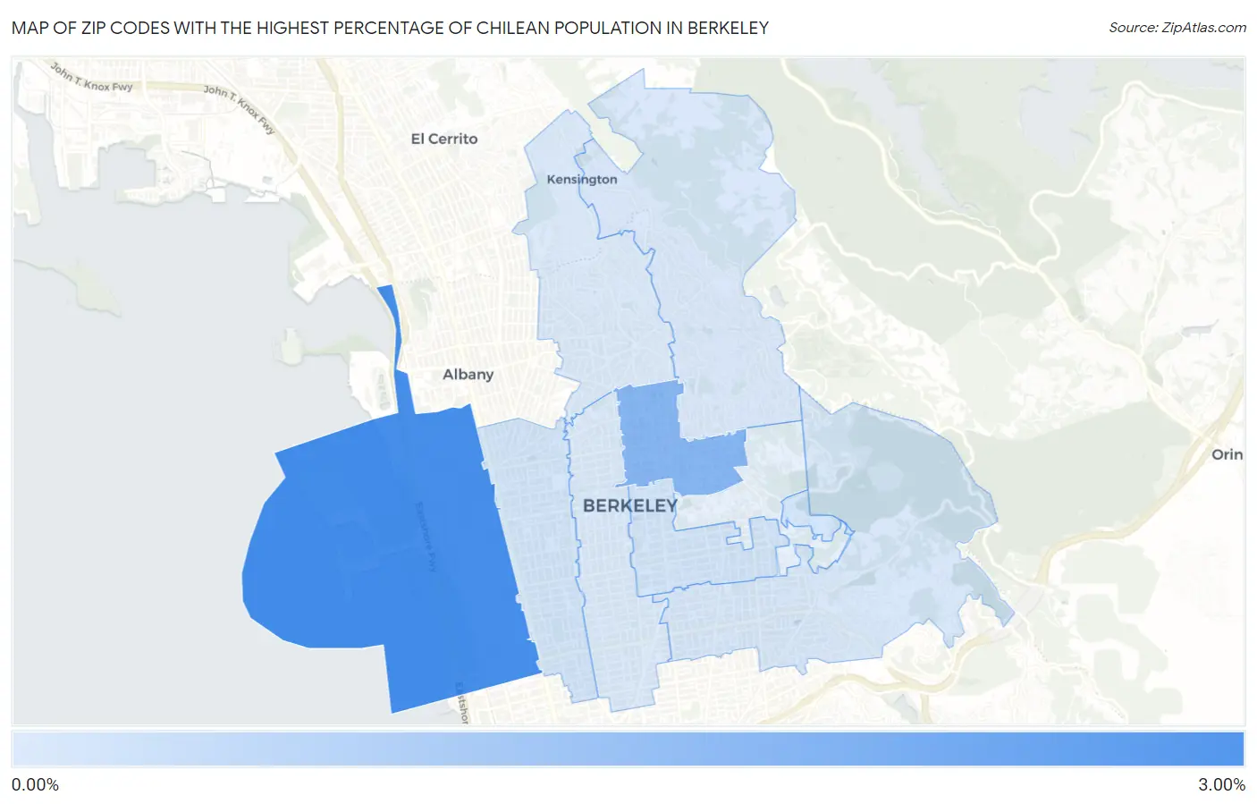 Zip Codes with the Highest Percentage of Chilean Population in Berkeley Map