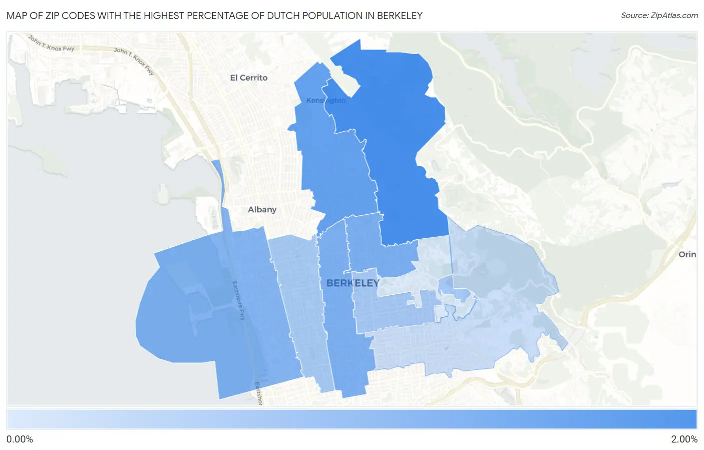 Zip Codes with the Highest Percentage of Dutch Population in Berkeley Map