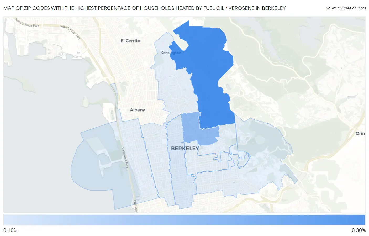 Zip Codes with the Highest Percentage of Households Heated by Fuel Oil / Kerosene in Berkeley Map