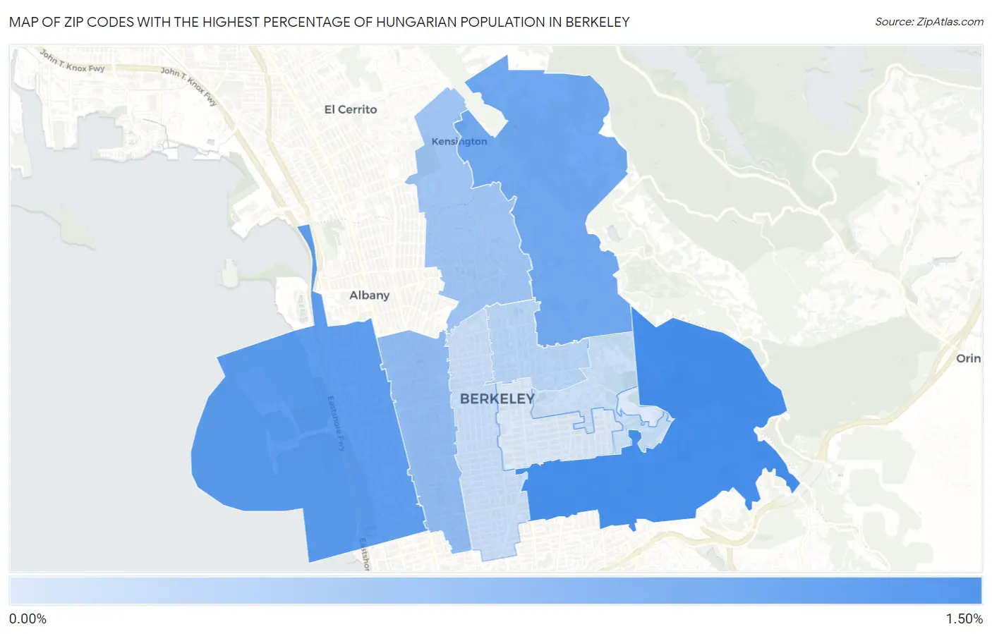 Zip Codes with the Highest Percentage of Hungarian Population in Berkeley Map