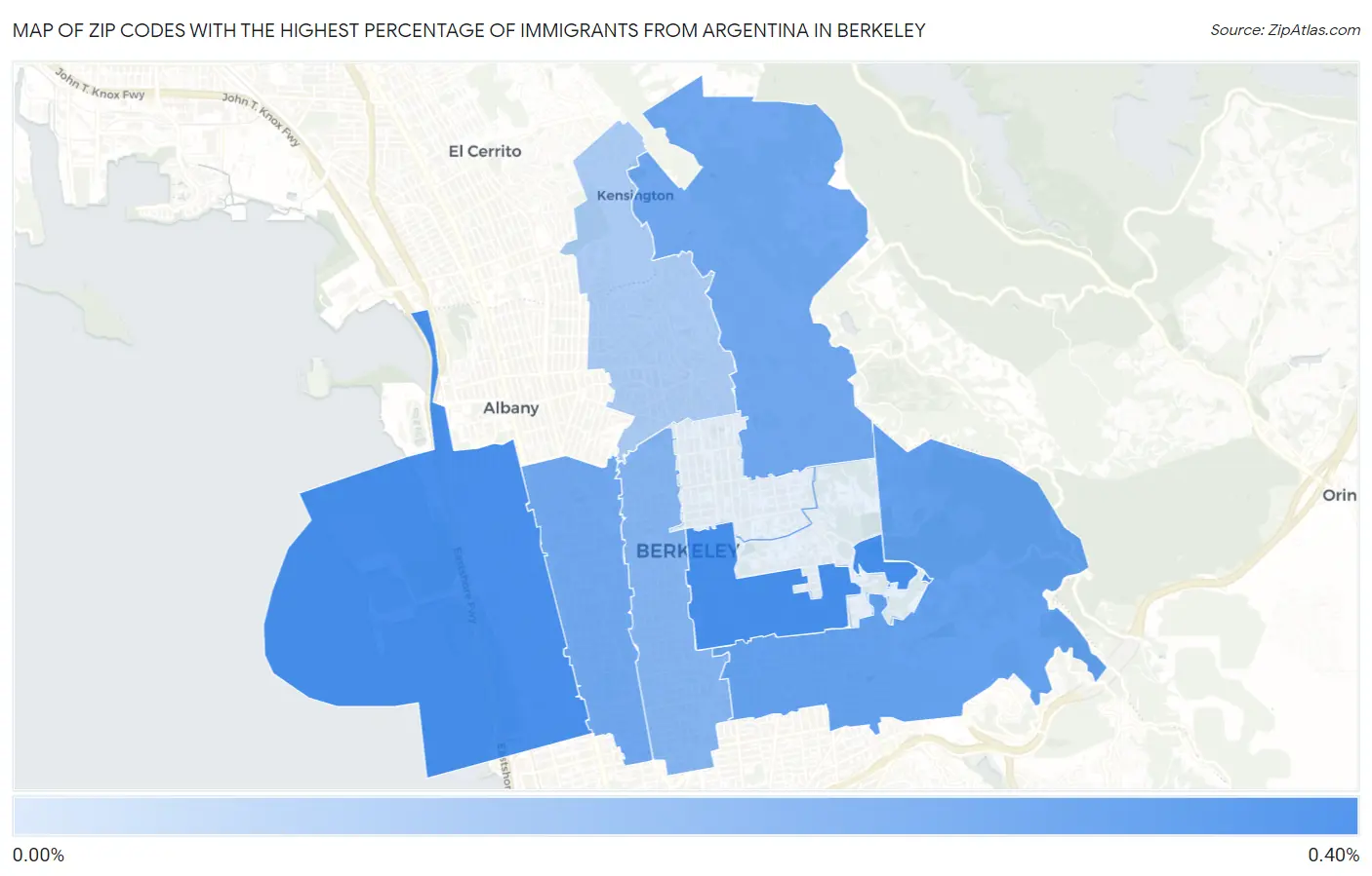 Zip Codes with the Highest Percentage of Immigrants from Argentina in Berkeley Map