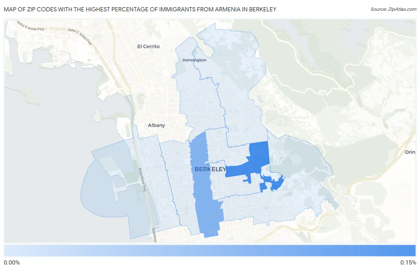 Zip Codes with the Highest Percentage of Immigrants from Armenia in Berkeley Map