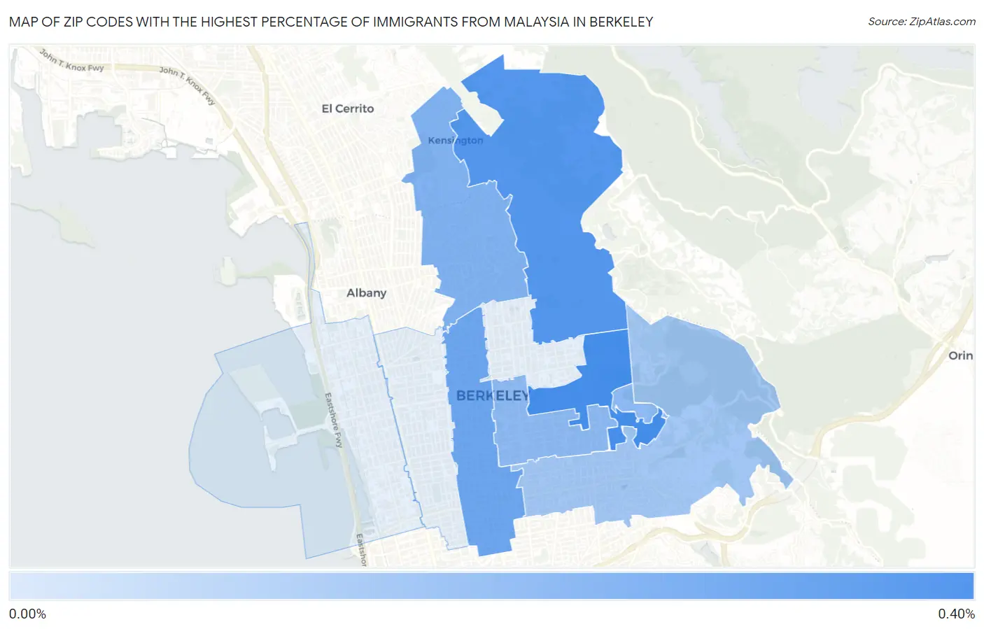 Zip Codes with the Highest Percentage of Immigrants from Malaysia in Berkeley Map