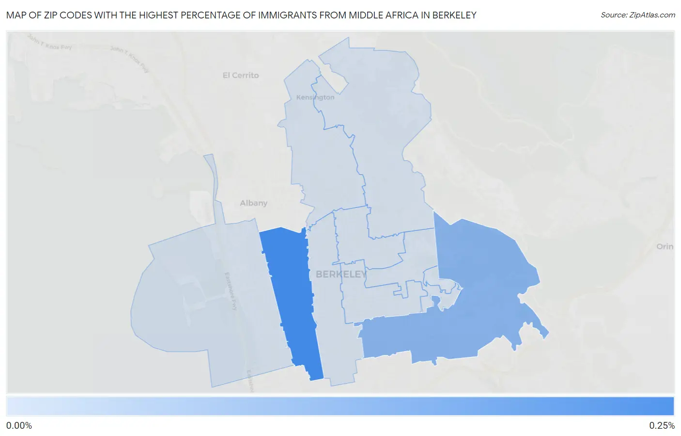 Zip Codes with the Highest Percentage of Immigrants from Middle Africa in Berkeley Map