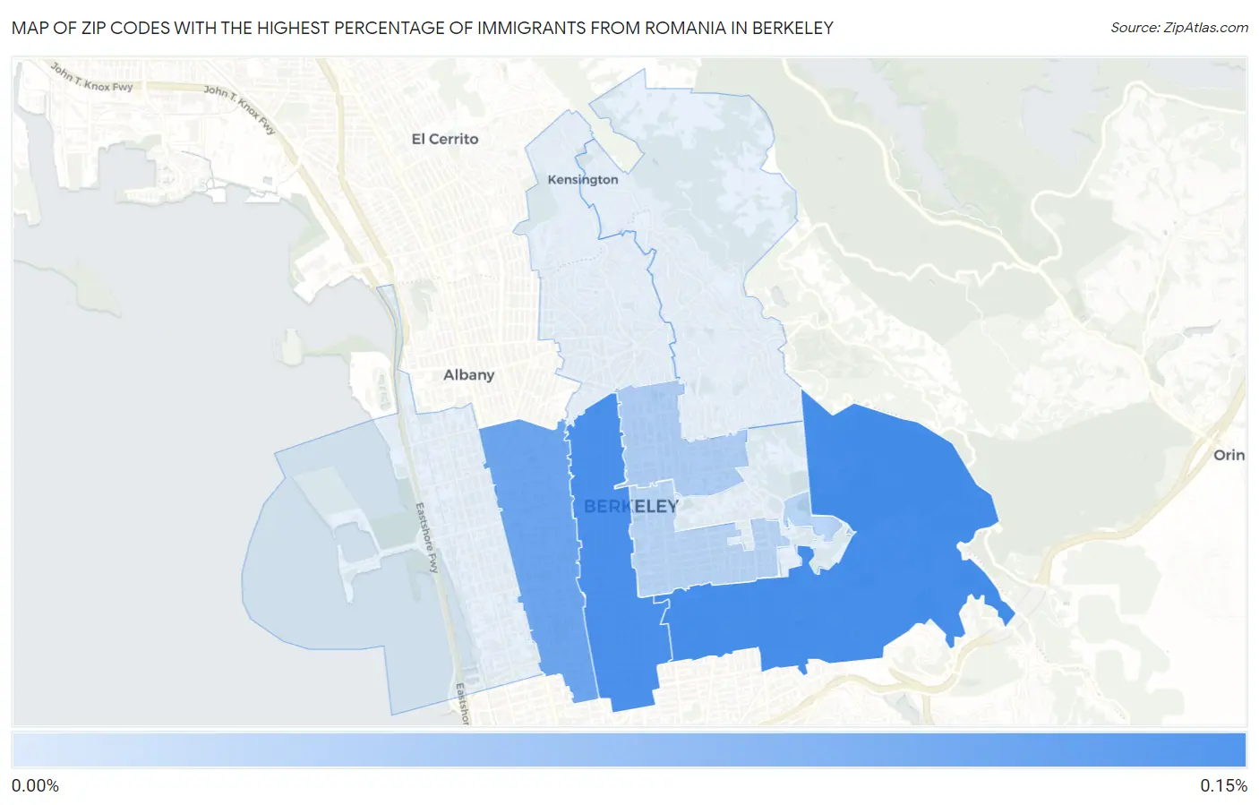 Zip Codes with the Highest Percentage of Immigrants from Romania in Berkeley Map