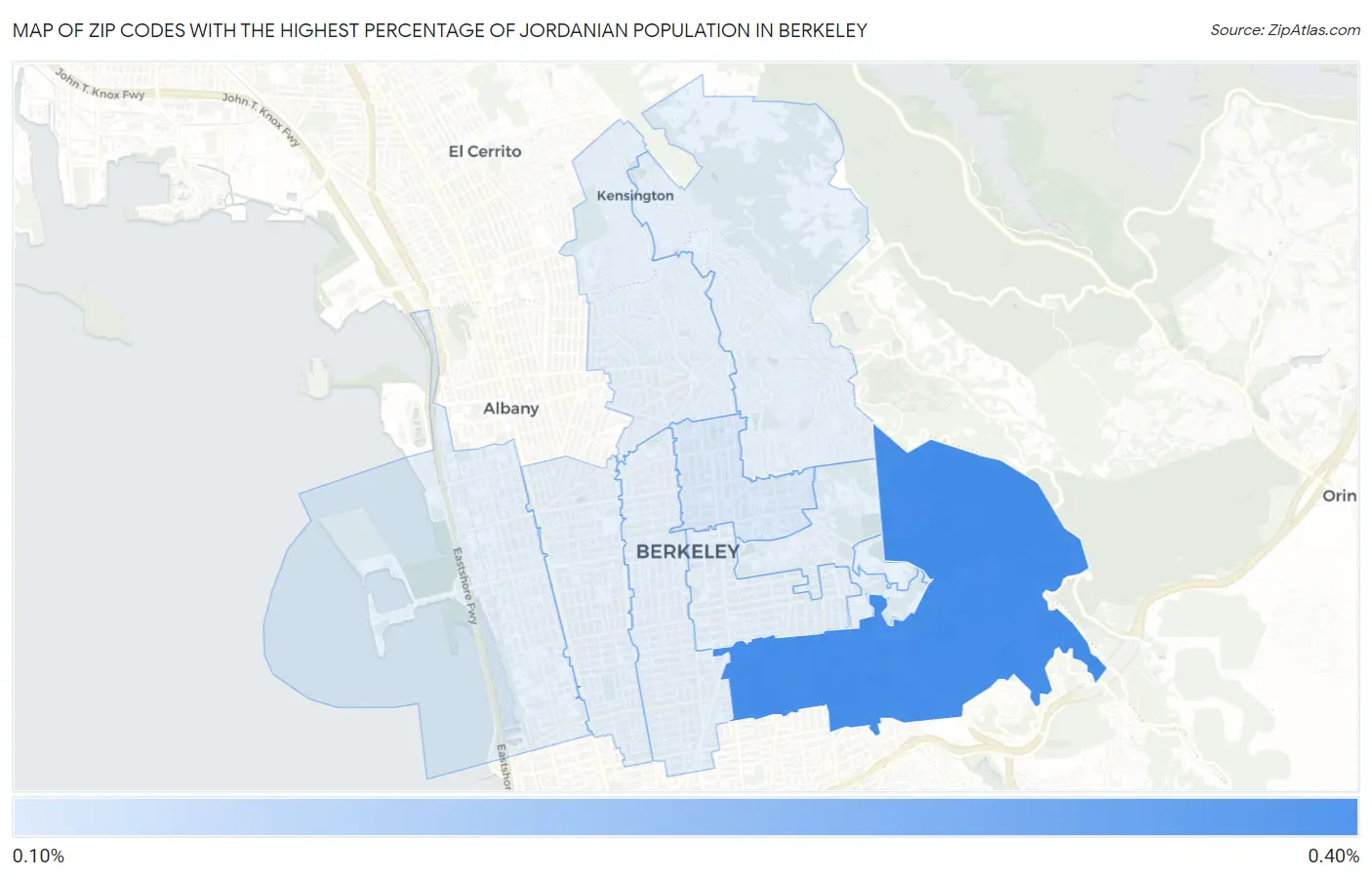 Zip Codes with the Highest Percentage of Jordanian Population in Berkeley Map