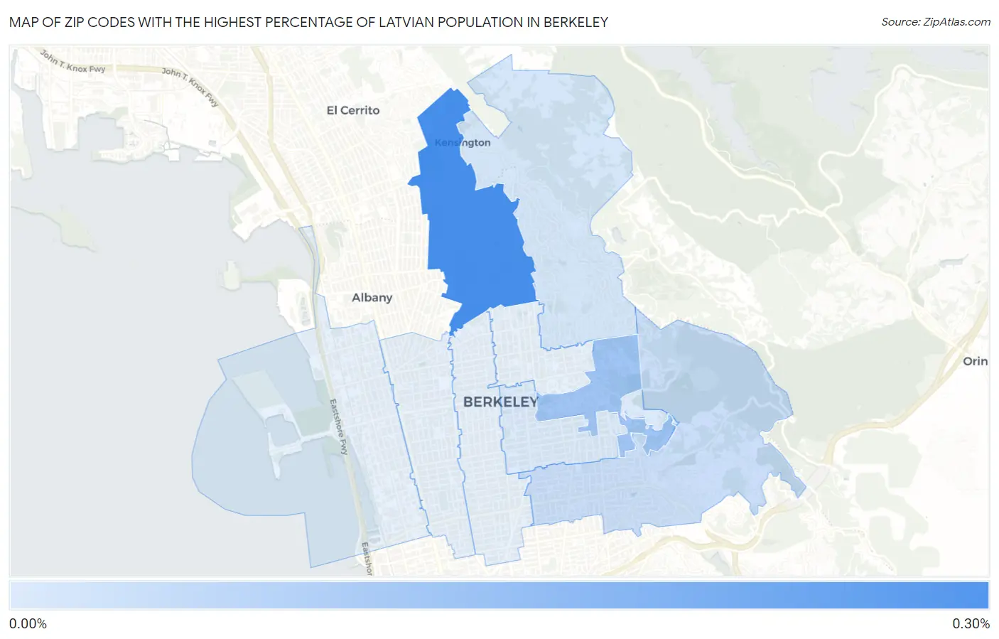 Zip Codes with the Highest Percentage of Latvian Population in Berkeley Map