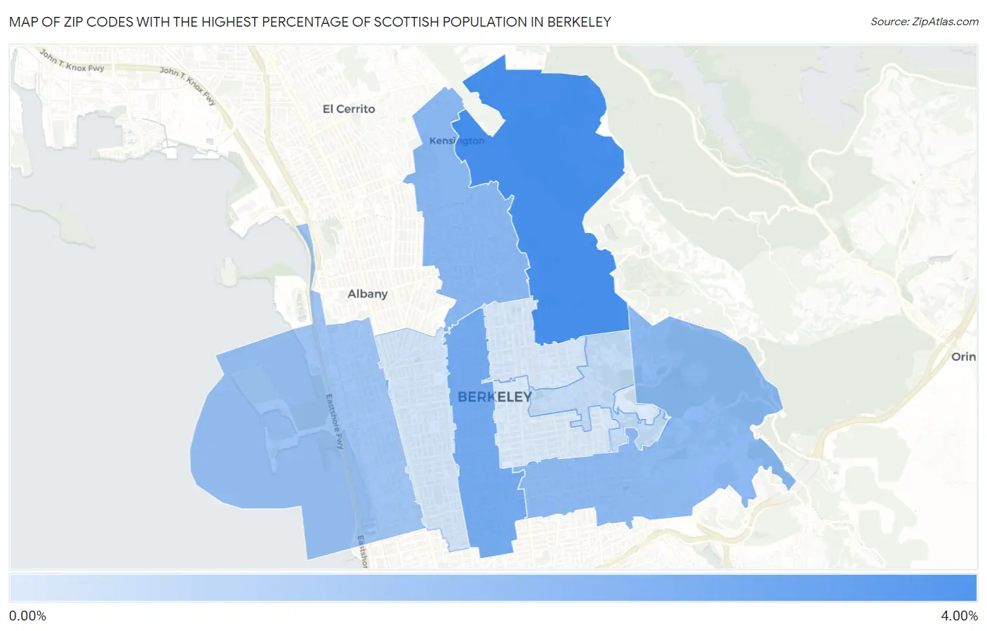 Zip Codes with the Highest Percentage of Scottish Population in Berkeley Map