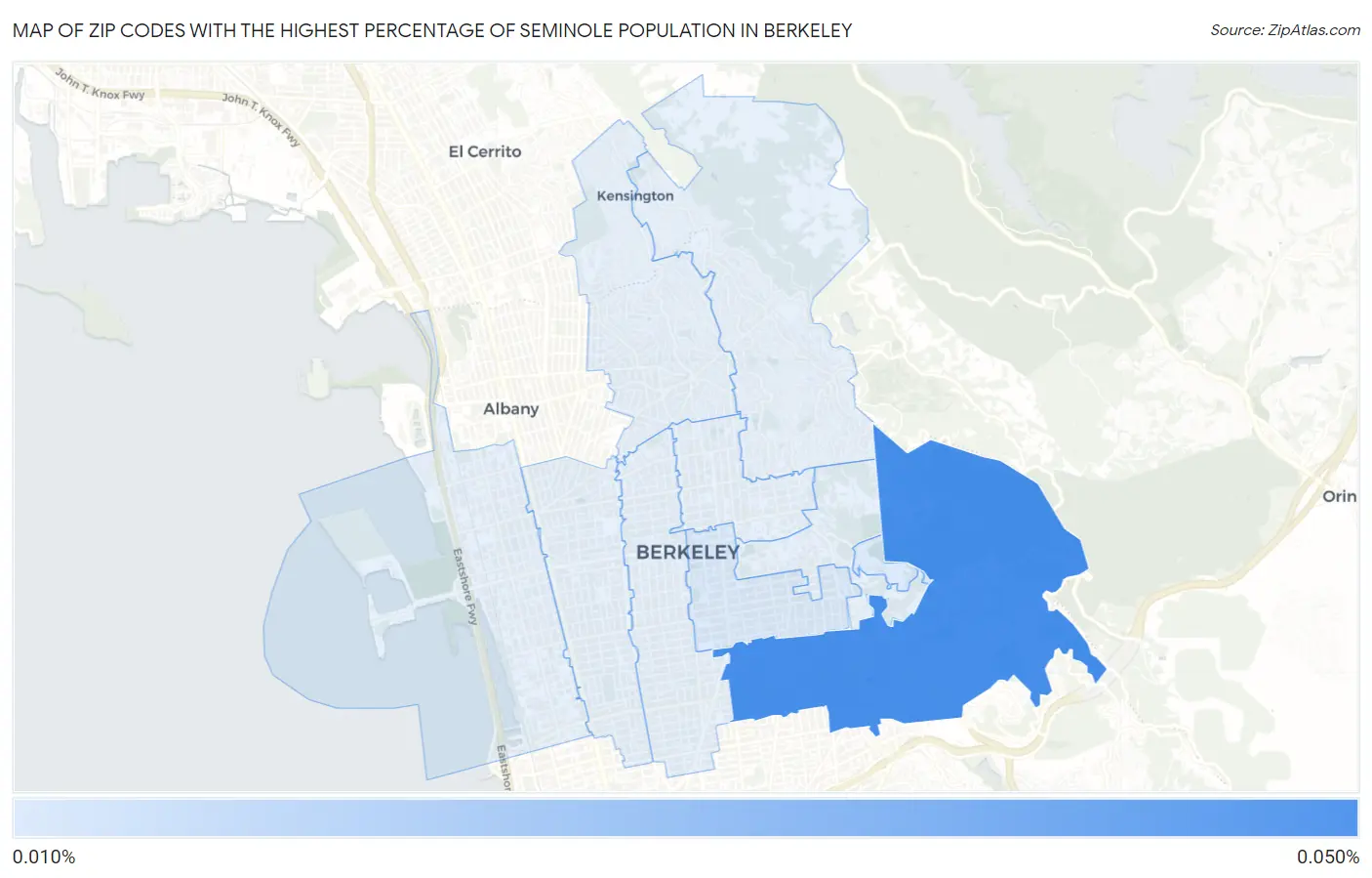 Zip Codes with the Highest Percentage of Seminole Population in Berkeley Map