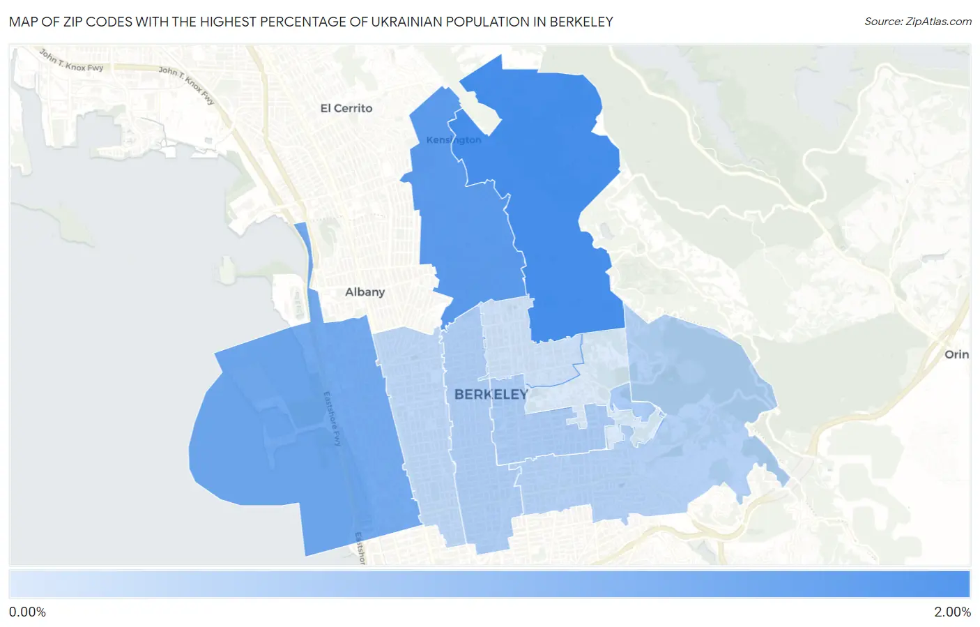 Zip Codes with the Highest Percentage of Ukrainian Population in Berkeley Map