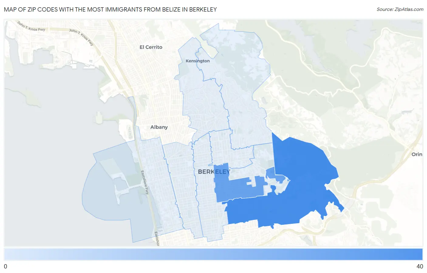 Zip Codes with the Most Immigrants from Belize in Berkeley Map