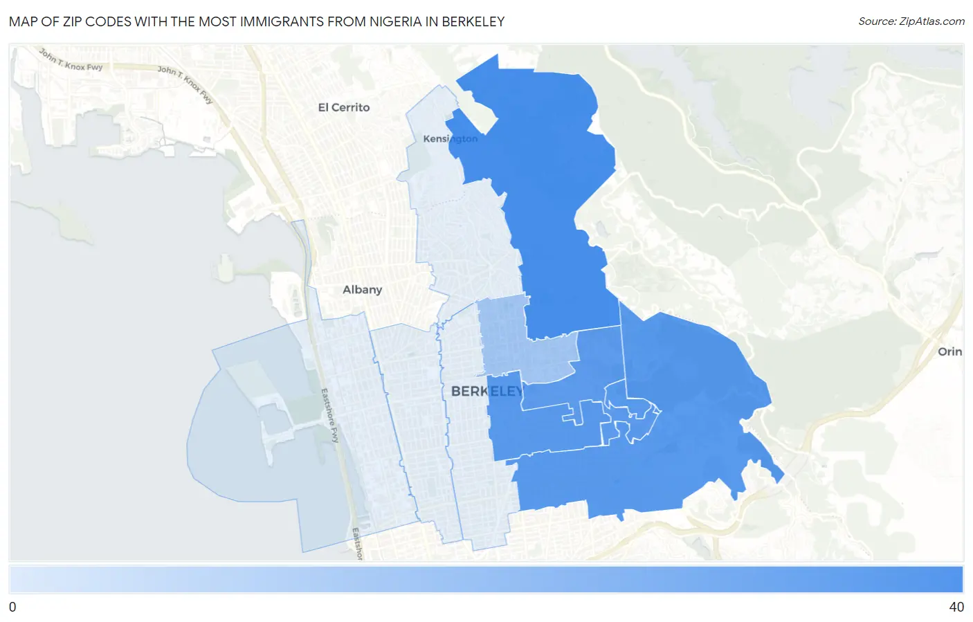 Zip Codes with the Most Immigrants from Nigeria in Berkeley Map