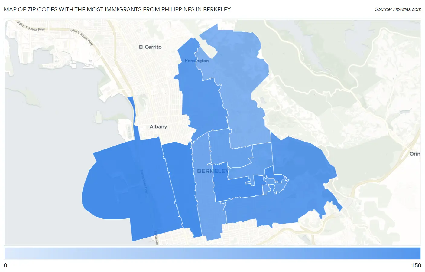 Zip Codes with the Most Immigrants from Philippines in Berkeley Map